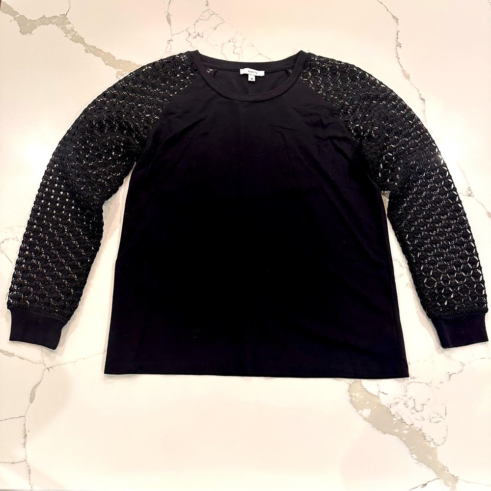 Stella & Dot Maette Black Lace Long Sleeve Blouse Top Women Sz M Grunge Crochet